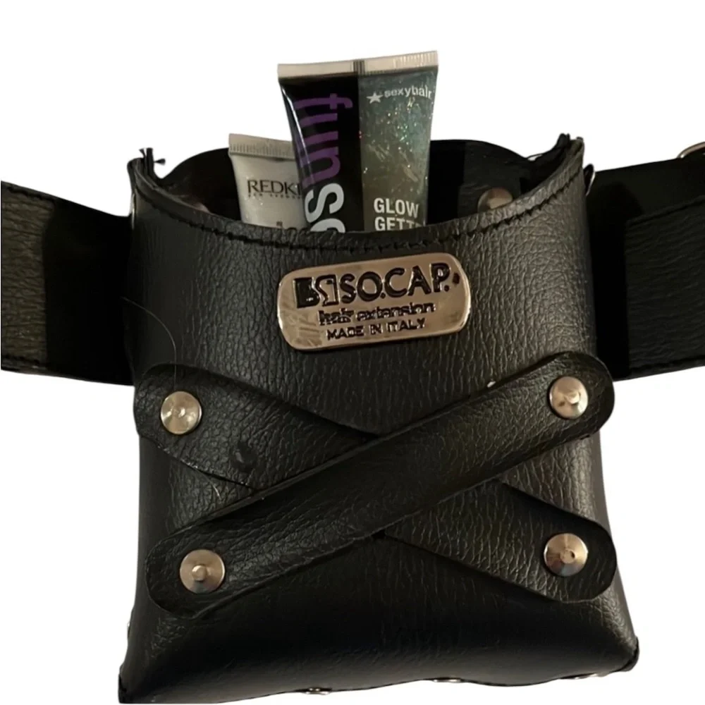 Black studded faux Leather Belt Bag, salon tools